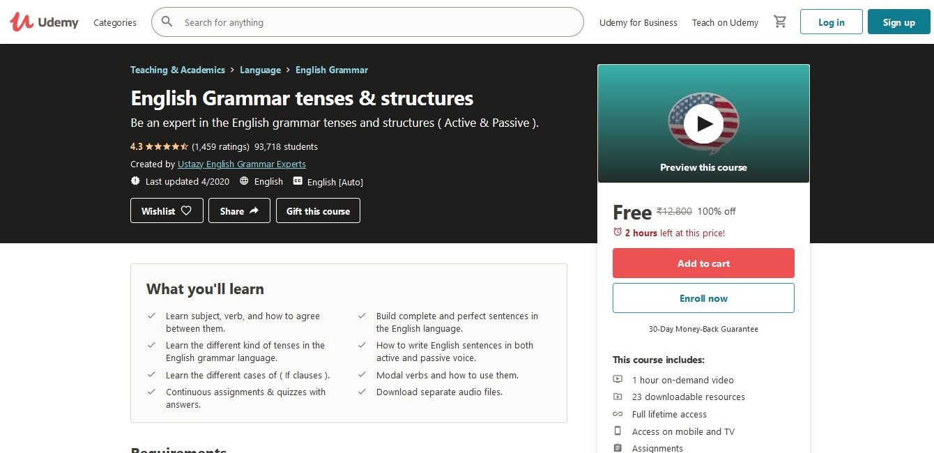 English Grammar tenses & structures – Enroll Now