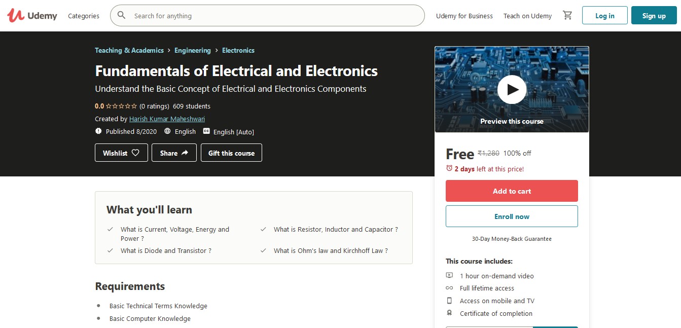 Fundamentals of Electrical and Electronics – Enroll Now