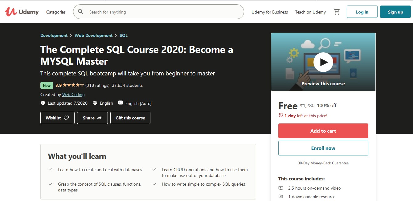 The Complete SQL Course 2020 Become a MYSQL Master – Enroll Now